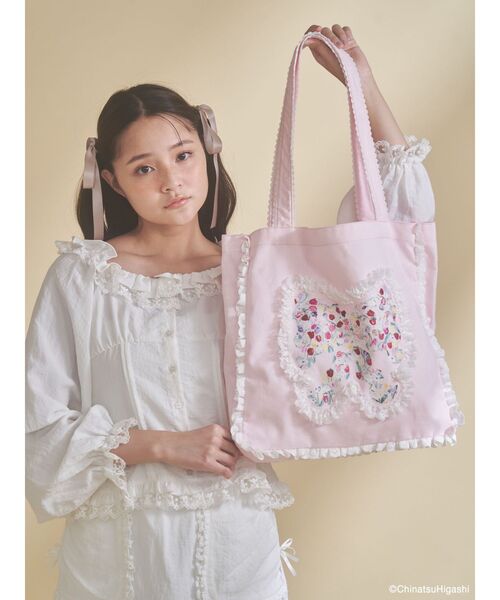merry jenny（メリージェニー）の「Dream Garden-tulip ribbon lace tote（トートバッグ・レディース・オフホワイト/グレー/ピンク/アイボリー/ミント・FREE）」の7枚目の写真