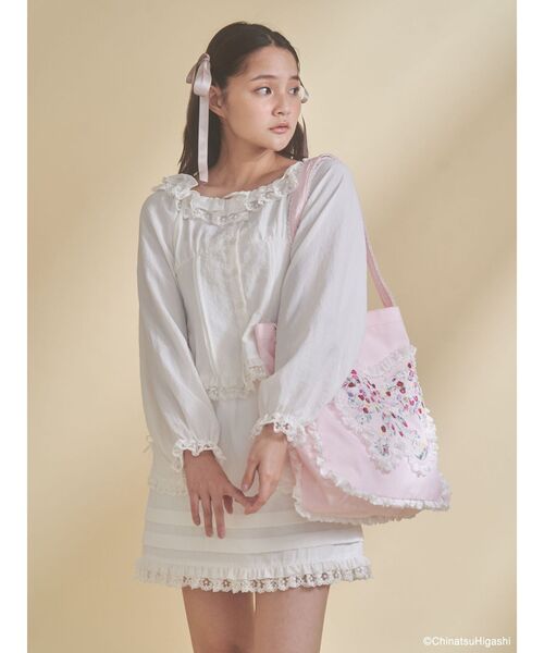 merry jenny（メリージェニー）の「Dream Garden-tulip ribbon lace tote（トートバッグ・レディース・オフホワイト/グレー/ピンク/アイボリー/ミント・FREE）」の8枚目の写真