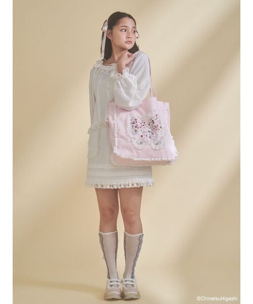 merry jenny（メリージェニー）の「Dream Garden-tulip ribbon lace tote（トートバッグ・レディース・オフホワイト/グレー/ピンク/アイボリー/ミント・FREE）」の10枚目の写真