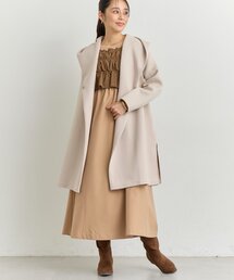 《低身長サイズあり・大人の華やかさ◎》スクエア異素材シャーリングワンピ