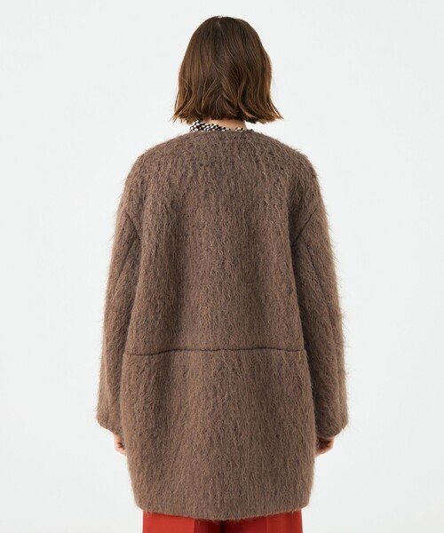 セール】フラッフィーシャギー Vカラーミドルコート（ノーカラーコート