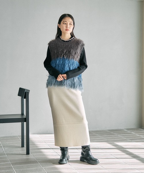 LEPSIM（レプシィム）の「12ゲージ総針ナロースカート　497451（スカート・レディース・レッド/ブラウン/ブラック/ネイビー/アイボリー/ダークブラウン/ボルドー・TALL/FREE）」の13枚目の写真