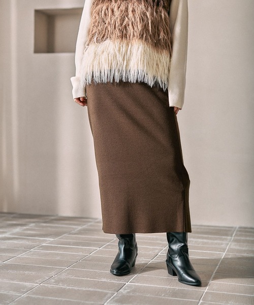 LEPSIM（レプシィム）の「12ゲージ総針ナロースカート　497451（スカート・レディース・レッド/ブラウン/ブラック/ネイビー/アイボリー/ダークブラウン/ボルドー・TALL/FREE）」の20枚目の写真