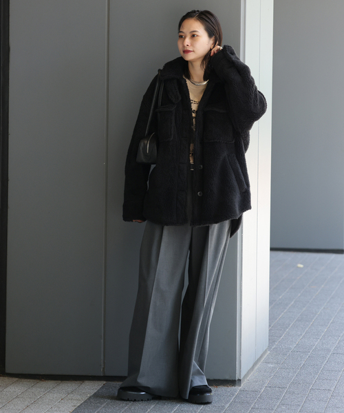 JOURNAL STANDARD（ジャーナルスタンダード）の「ECOPELソフトフリースCPO（ブルゾン・レディース・ベージュ/ブラック・FREE）」の4枚目の写真