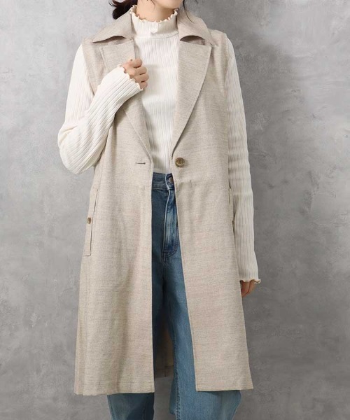Bleu Bleuet(ブルーブルーエ)の「【ZOZO限定】リネンライクスリーブレスジャケット(その他アウター・レディース・ベージュ/グレー・FREE)」の2枚目の写真