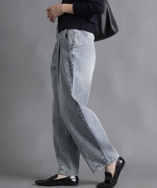 セール】フリーアジャスターゴム付デニムバレル（デニムパンツ