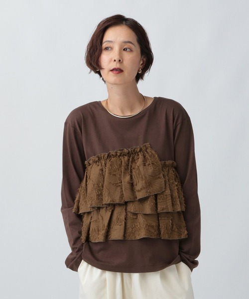 LEPSIM(レプシィム)の「アソートドッキング長袖プルオーバー2 2572911(Tシャツ/カットソー・レディース・ブラウン/カーキ/ブラック/ホワイト×ブラック・FREE)」の4枚目の写真