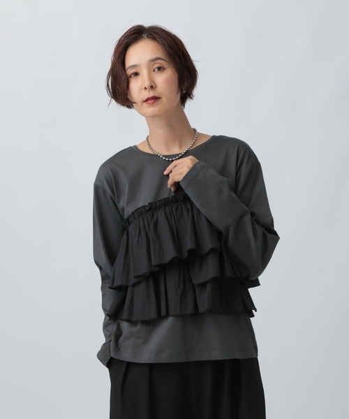 LEPSIM(レプシィム)の「アソートドッキング長袖プルオーバー2 2572911(Tシャツ/カットソー・レディース・ブラウン/カーキ/ブラック/ホワイト×ブラック・FREE)」の3枚目の写真