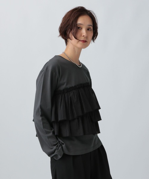 LEPSIM(レプシィム)の「アソートドッキング長袖プルオーバー2 2572911(Tシャツ/カットソー・レディース・ブラウン/カーキ/ブラック/ホワイト×ブラック・FREE)」の6枚目の写真