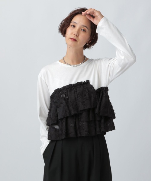 LEPSIM(レプシィム)の「アソートドッキング長袖プルオーバー2 2572911(Tシャツ/カットソー・レディース・ブラウン/カーキ/ブラック/ホワイト×ブラック・FREE)」の12枚目の写真