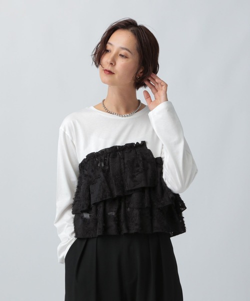 LEPSIM(レプシィム)の「アソートドッキング長袖プルオーバー2 2572911(Tシャツ/カットソー・レディース・ブラウン/カーキ/ブラック/ホワイト×ブラック・FREE)」の13枚目の写真