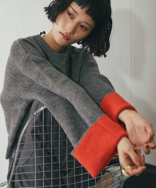 セール】バイカラーニットカーディガン（カーディガン/ボレロ