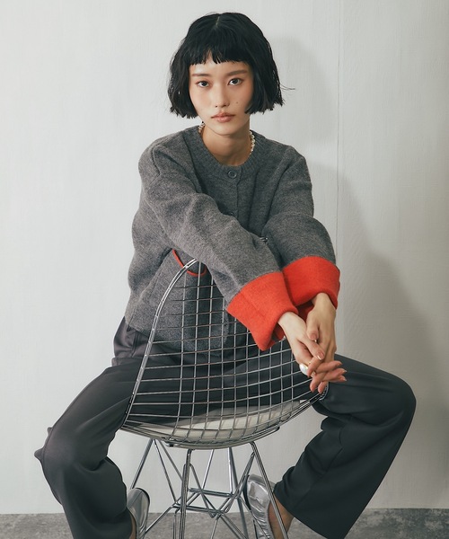 セール】バイカラーニットカーディガン（カーディガン/ボレロ