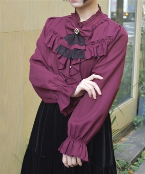 axes femme（アクシーズファム）の「リボン×ジャボブローチ付ブラウス（シャツ/ブラウス・レディース・キナリ/ピンク/ブラック/ワイン・MEDIUM）」の4枚目の写真