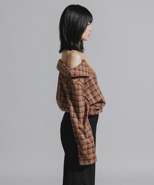 Chick（チック）の「Y2K-Style Fake Layered Check Shirt / Y2K風 フェイクレイヤードチェックシャツ（シャツ/ブラウス・レディース・カーキ/ブラック・FREE）」の21枚目の写真
