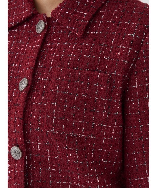 Darich ツイードチェックショートジャケット 赤 BRD ダーリッチ Darich ツイードチェックショートジャケット （ボルドー