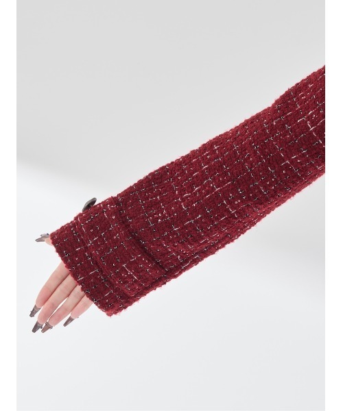 Darich ツイードチェックショートジャケット 赤 BRD ダーリッチ Darich ツイードチェックショートジャケット （ボルドー