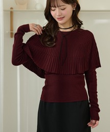 pleats cape collar knit tops /プリーツケープカラー長袖ニットトップス