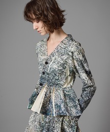 DIRECT PRINT RIB GATHER CARDIGAN