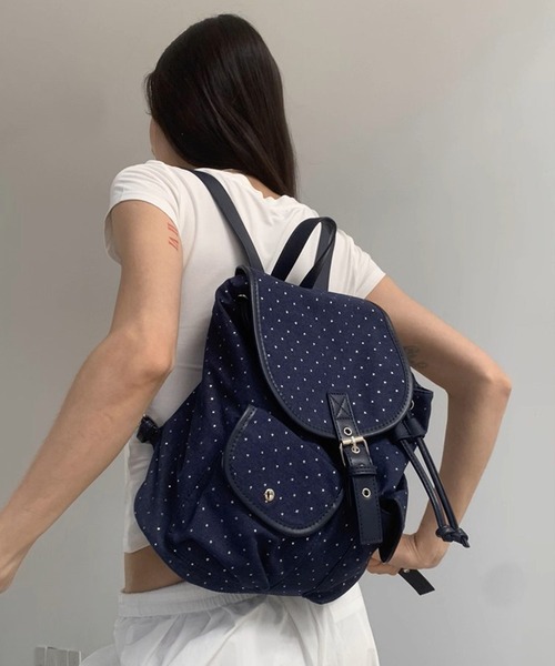 .KOM(ドットコム)の「A'GEM/9 × .kom 『.KOM/ドットケーオーエム』Star Dot Canvas Backpack/星柄ドット キャンバスリュック(バックパック/リュック・レディース・ネイビー/ブラック・FREE)」の2枚目の写真