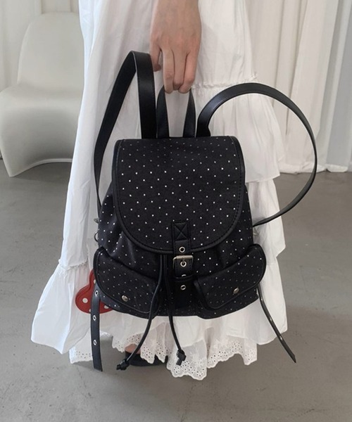 .KOM(ドットコム)の「A'GEM/9 × .kom 『.KOM/ドットケーオーエム』Star Dot Canvas Backpack/星柄ドット キャンバスリュック(バックパック/リュック・レディース・ネイビー/ブラック・FREE)」の1枚目の写真