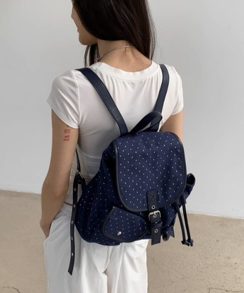 .KOM(ドットコム)の「A'GEM/9 × .kom 『.KOM/ドットケーオーエム』Star Dot Canvas Backpack/星柄ドット キャンバスリュック(バックパック/リュック・レディース・ネイビー/ブラック・FREE)」の12枚目の写真