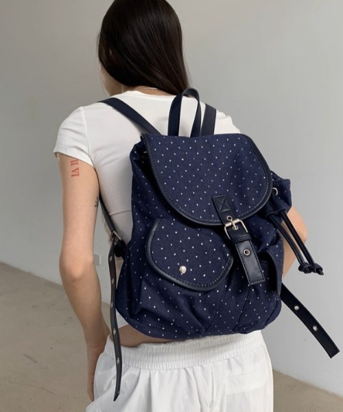 .KOM(ドットコム)の「A'GEM/9 × .kom 『.KOM/ドットケーオーエム』Star Dot Canvas Backpack/星柄ドット キャンバスリュック(バックパック/リュック・レディース・ネイビー/ブラック・FREE)」の13枚目の写真
