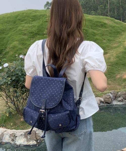 .KOM(ドットコム)の「A'GEM/9 × .kom 『.KOM/ドットケーオーエム』Star Dot Canvas Backpack/星柄ドット キャンバスリュック(バックパック/リュック・レディース・ネイビー/ブラック・FREE)」の14枚目の写真