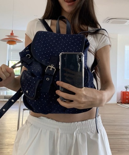 .KOM(ドットコム)の「A'GEM/9 × .kom 『.KOM/ドットケーオーエム』Star Dot Canvas Backpack/星柄ドット キャンバスリュック(バックパック/リュック・レディース・ネイビー/ブラック・FREE)」の15枚目の写真