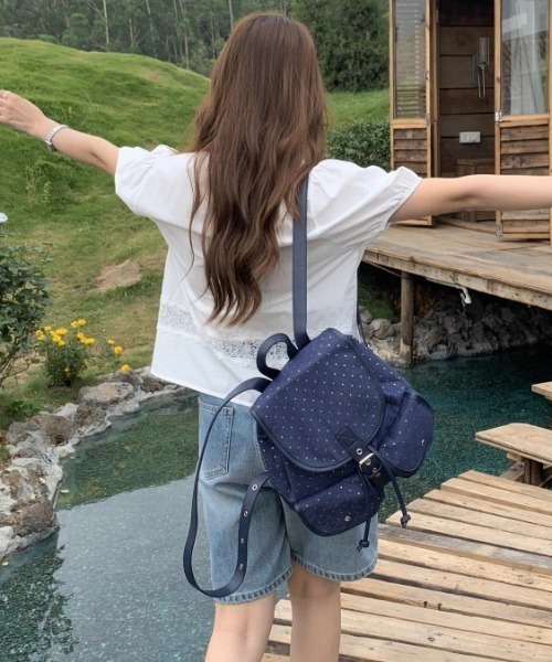 .KOM(ドットコム)の「A'GEM/9 × .kom 『.KOM/ドットケーオーエム』Star Dot Canvas Backpack/星柄ドット キャンバスリュック(バックパック/リュック・レディース・ネイビー/ブラック・FREE)」の16枚目の写真