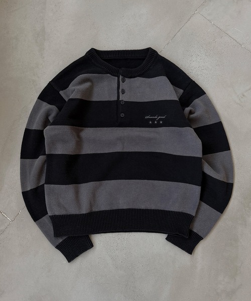 kutir(クティール)の「HENLEY NECK LINENLIKE CROPPED KNIT/ヘンリーネックリネンライククロップドニット(ニット/セーター・メンズ・ブラック/ブラウン/レッド/ネイビー/アイボリー/ボルドー/ブラウン系/ブラック系/カーキ/ブラック系1・MEDIUM/LARGE)」の4枚目の写真