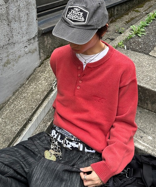 kutir(クティール)の「HENLEY NECK LINENLIKE CROPPED KNIT/ヘンリーネックリネンライククロップドニット(ニット/セーター・メンズ・ブラック/ブラウン/レッド/ネイビー/アイボリー/ボルドー・MEDIUM/LARGE)」の6枚目の写真