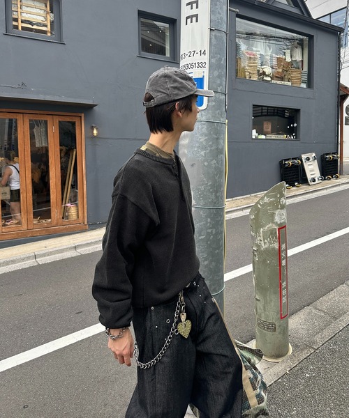 kutir(クティール)の「HENLEY NECK LINENLIKE CROPPED KNIT/ヘンリーネックリネンライククロップドニット(ニット/セーター・メンズ・ブラック/ブラウン/レッド/ネイビー/アイボリー/ボルドー・MEDIUM/LARGE)」の9枚目の写真