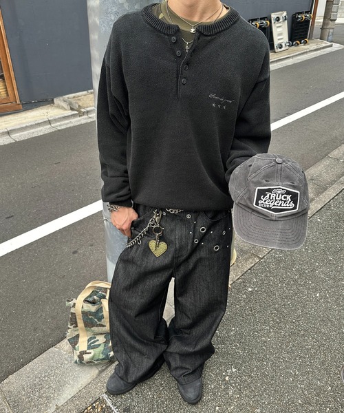 kutir(クティール)の「HENLEY NECK LINENLIKE CROPPED KNIT/ヘンリーネックリネンライククロップドニット(ニット/セーター・メンズ・ブラック/ブラウン/レッド/ネイビー/アイボリー/ボルドー・MEDIUM/LARGE)」の11枚目の写真