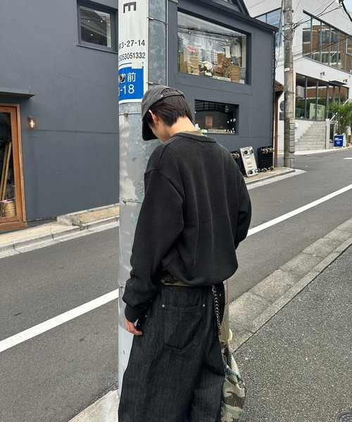 ●LENNYRAY HENLEY NECK LINEN-LIKE CROPPED KNIT／ヘンリーネッククロップド