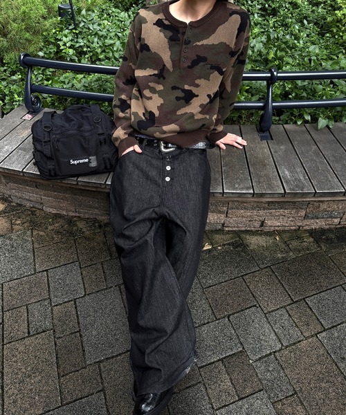 kutir(クティール)の「HENLEY NECK LINENLIKE CROPPED KNIT/ヘンリーネックリネンライククロップドニット(ニット/セーター・メンズ・ブラック/ブラウン/レッド/ネイビー/アイボリー/ボルドー/ブラウン系/ブラック系/カーキ/ブラック系1・MEDIUM/LARGE)」の20枚目の写真