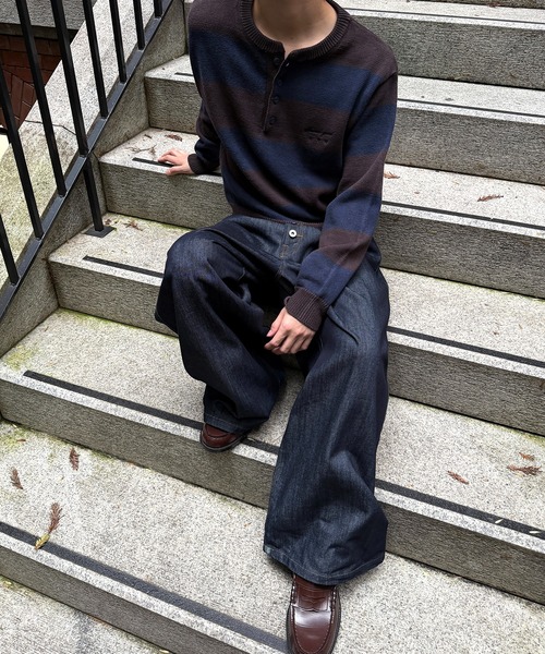 kutir(クティール)の「HENLEY NECK LINENLIKE CROPPED KNIT/ヘンリーネックリネンライククロップドニット(ニット/セーター・メンズ・ブラック/ブラウン/レッド/ネイビー/アイボリー/ボルドー/ブラウン系/ブラック系/カーキ/ブラック系1・MEDIUM/LARGE)」の13枚目の写真