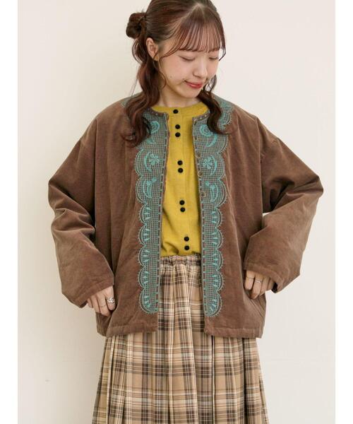 Samansa Mos2(サマンサ モスモス)の「【マカベアリス×Samansa Mos2】刺繍ジャケット(ノーカラージャケット・レディース・ブラウン/キナリ/ブラック・F)」の3枚目の写真