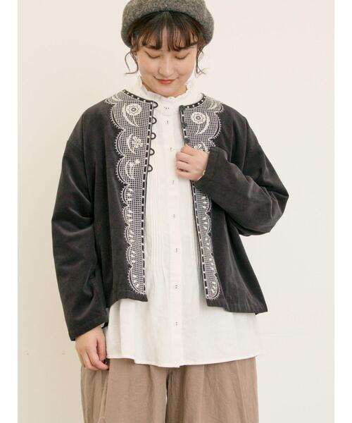 Samansa Mos2(サマンサ モスモス)の「【マカベアリス×Samansa Mos2】刺繍ジャケット(ノーカラージャケット・レディース・ブラウン/キナリ/ブラック・F)」の15枚目の写真