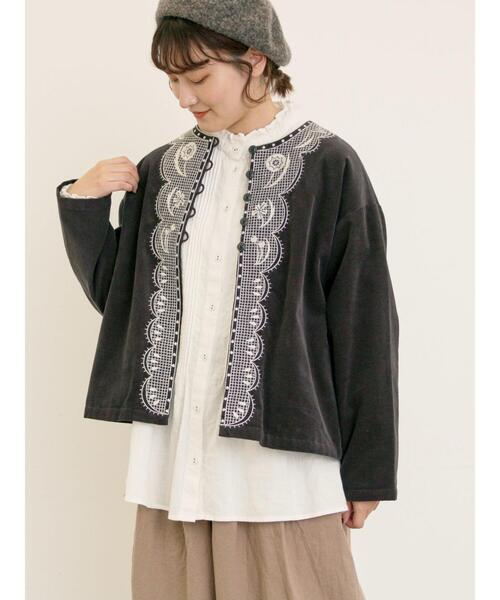 Samansa Mos2(サマンサ モスモス)の「【マカベアリス×Samansa Mos2】刺繍ジャケット(ノーカラージャケット・レディース・ブラウン/キナリ/ブラック・F)」の16枚目の写真