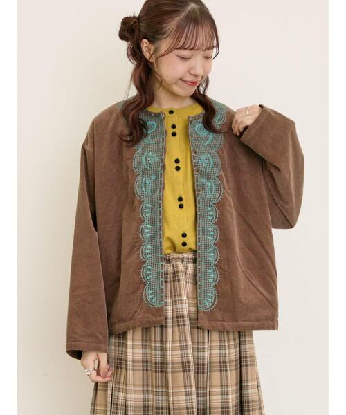 セール】【マカベアリス×Samansa Mos2】刺繍ジャケット（ノーカラー