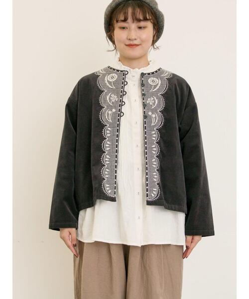 セール】【マカベアリス×Samansa Mos2】刺繍ジャケット（ノーカラー