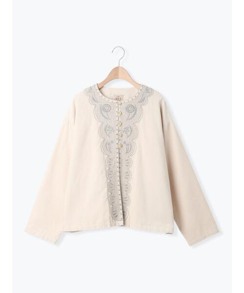 Samansa Mos2(サマンサ モスモス)の「【マカベアリス×Samansa Mos2】刺繍ジャケット(ノーカラージャケット・レディース・ブラウン/キナリ/ブラック・F)」の4枚目の写真