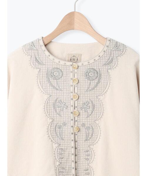 Samansa Mos2(サマンサ モスモス)の「【マカベアリス×Samansa Mos2】刺繍ジャケット(ノーカラージャケット・レディース・ブラウン/キナリ/ブラック・F)」の6枚目の写真