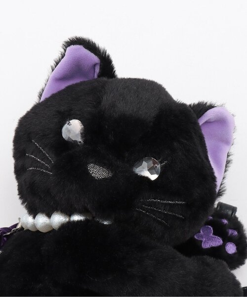 【美品】ANNA SUI miniアナスイミニ　145 155 ファー　猫耳　黒 ネコぬいぐるみショルダーバッグ（ショルダーバッグ）｜ANNA SUI mini