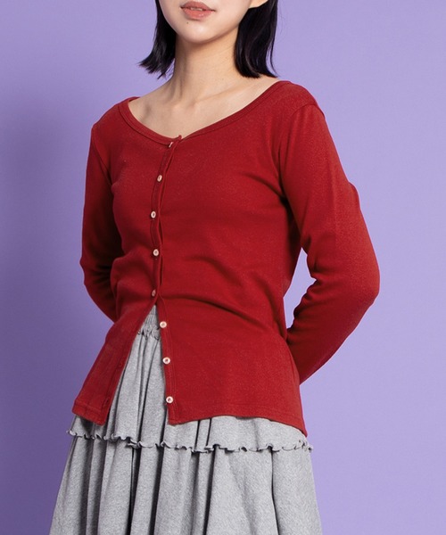 PUNYUS（プニュズ）の「クルーネックカーディガン（カーディガン/ボレロ・レディース・ブラウン/レッド/ネイビー・1/2/3/4/5）」の7枚目の写真