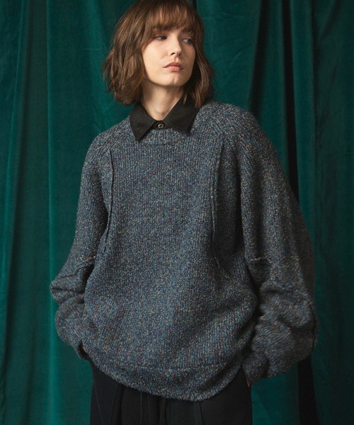 MAISON SPECIAL（メゾンスペシャル）の「《UNISEX》Melange Boucle Crew Neck Prime-Over Knit Pullover/メランジブークレクルーネックプライムオーバーニットプルオーバー【MAISON SPECIAL/メゾンスペシャル】（ニット/セーター・メンズ・ホワイト/オレンジ/ブルー/ブラック・0/1/2）」の3枚目の写真