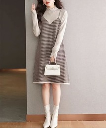 Pittok（ピットク）の「だまし絵風 長袖ニットワンピース（ワンピース）」