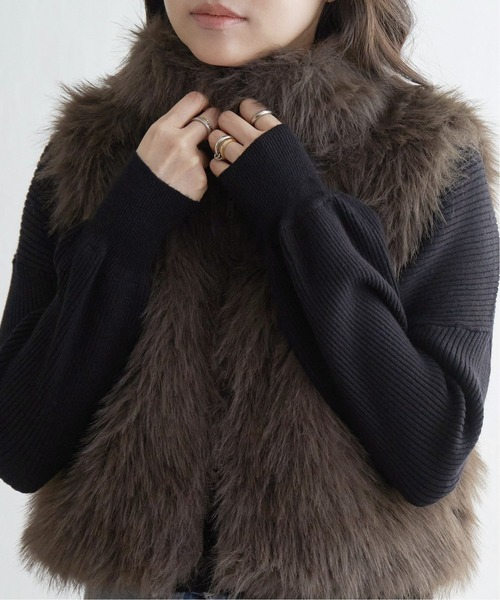 VENCEEXCHANGE(ヴァンスエクスチェンジ)の「フェイクファーショート丈ジレ(ベスト・レディース・ブラック/ベージュ/その他1/その他2/ブラウン系/ブラウン・FREE)」の3枚目の写真