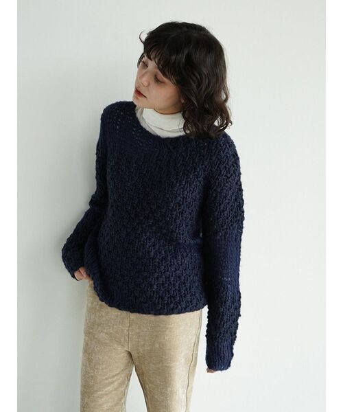FIKA.（フィーカ）の「Mixed gauge knit pullover（ニット/セーター・レディース・ネイビー/ホワイト系・MEDIUM）」の14枚目の写真